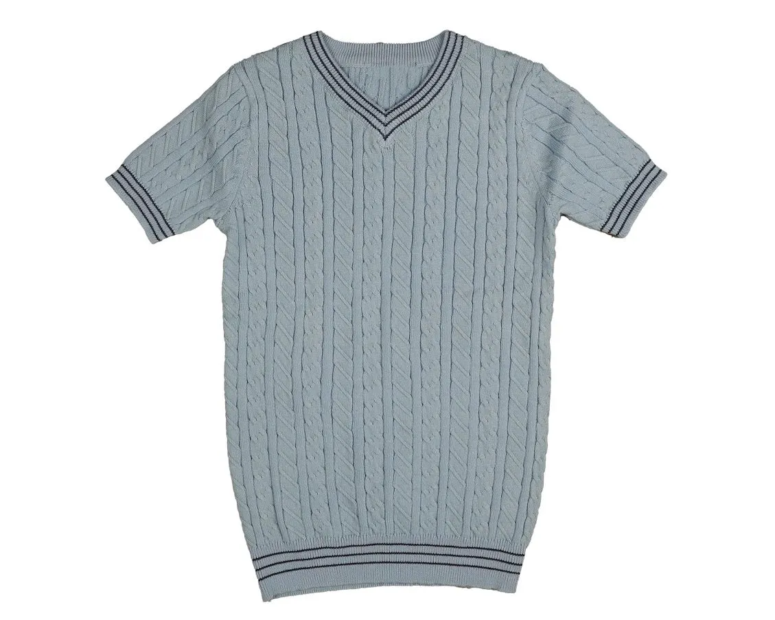 Noma Light Blue Cabled V-Neck Knit