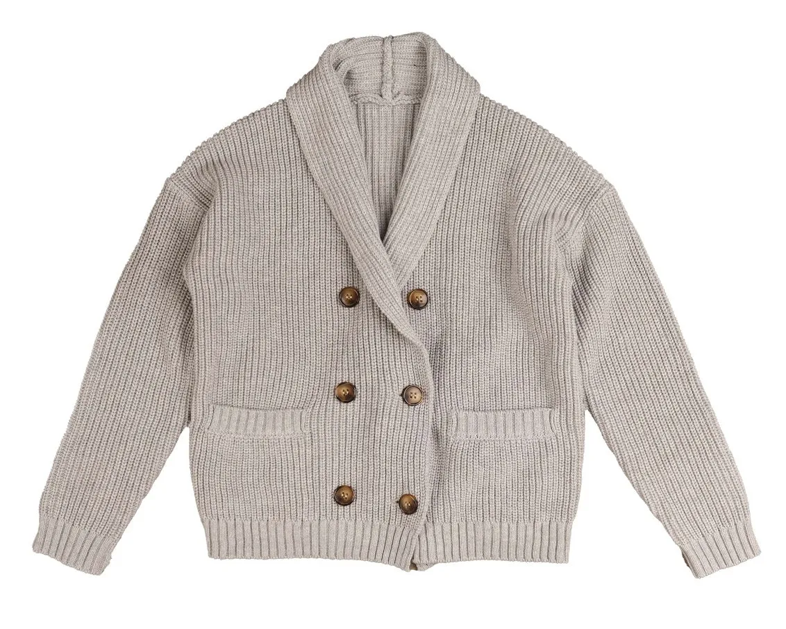 Noma Light Grey Chunky Double Breasted Cardigan