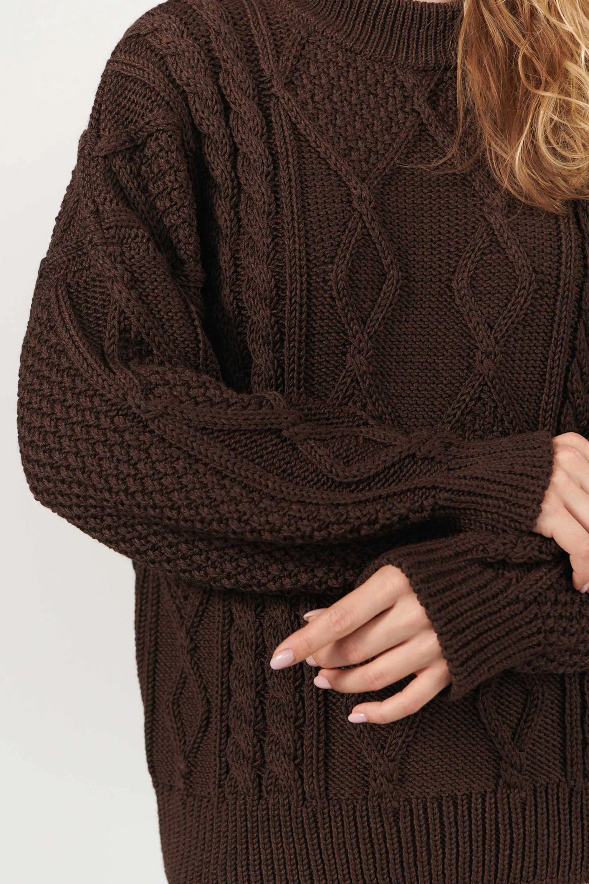 Nonna Cable-Knit 100% Merino Sweater Chocolate