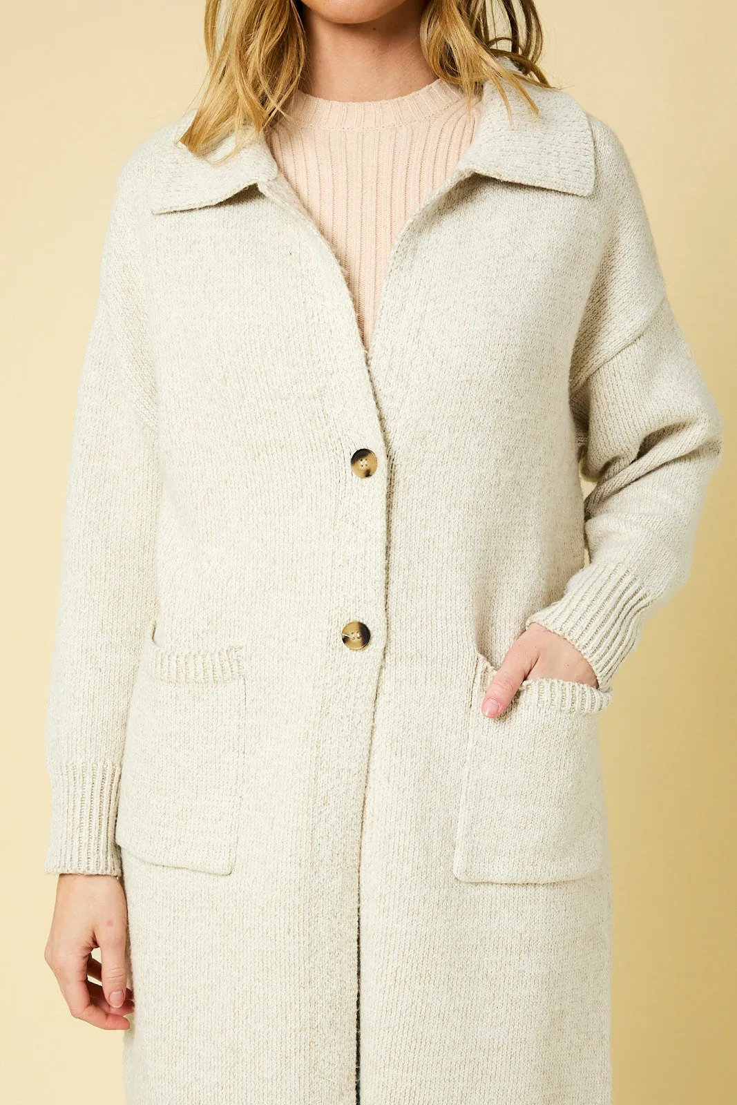 Oatmeal Button Sweater Coatigan