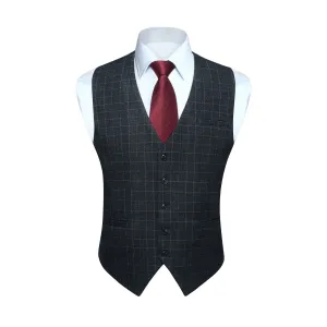 Plaid Slim Suit Vest - A-DARK BLACK