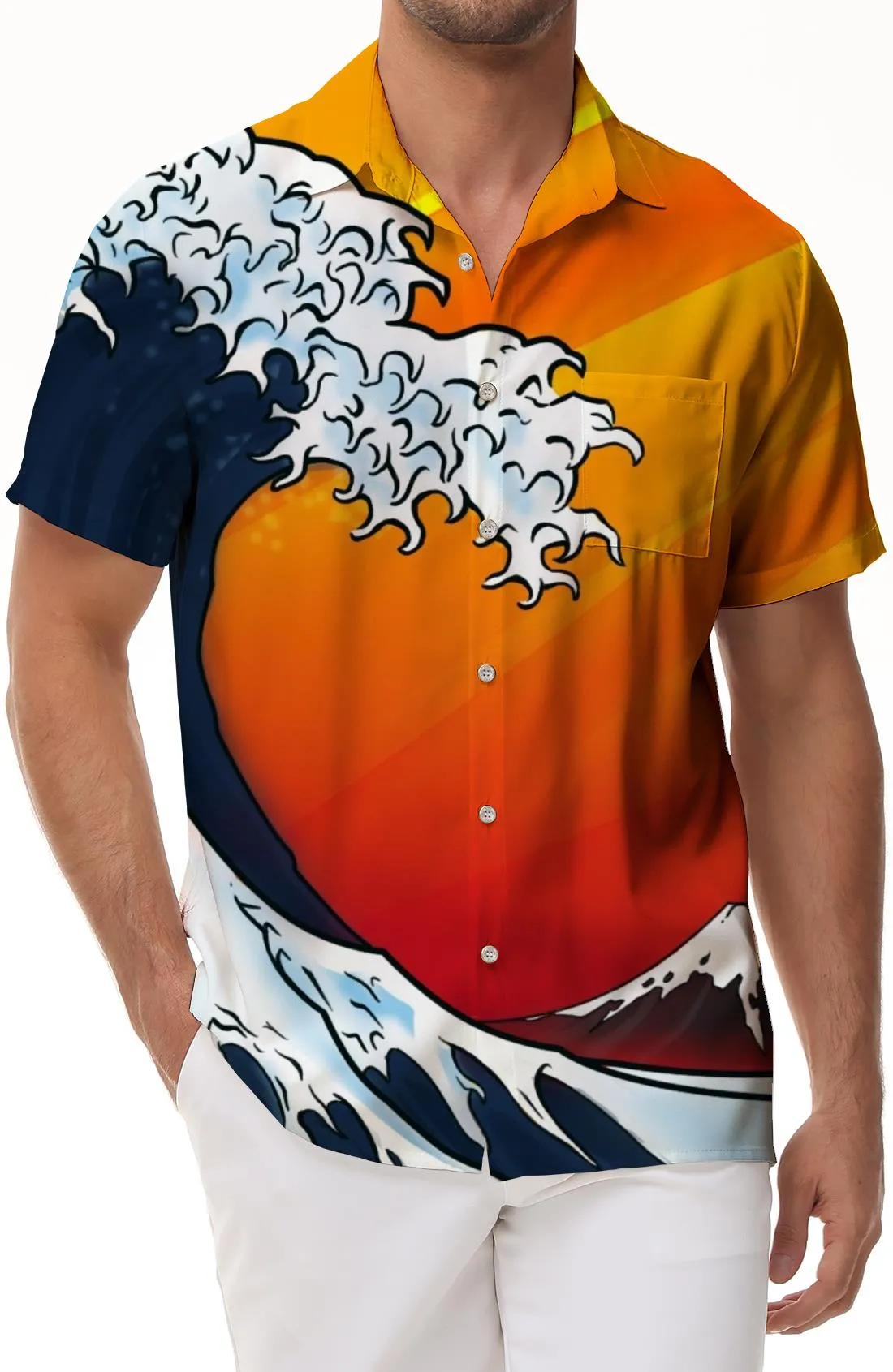 Retro style colorful wave 3D printing men's daily Hawaiian shirt casual fashion