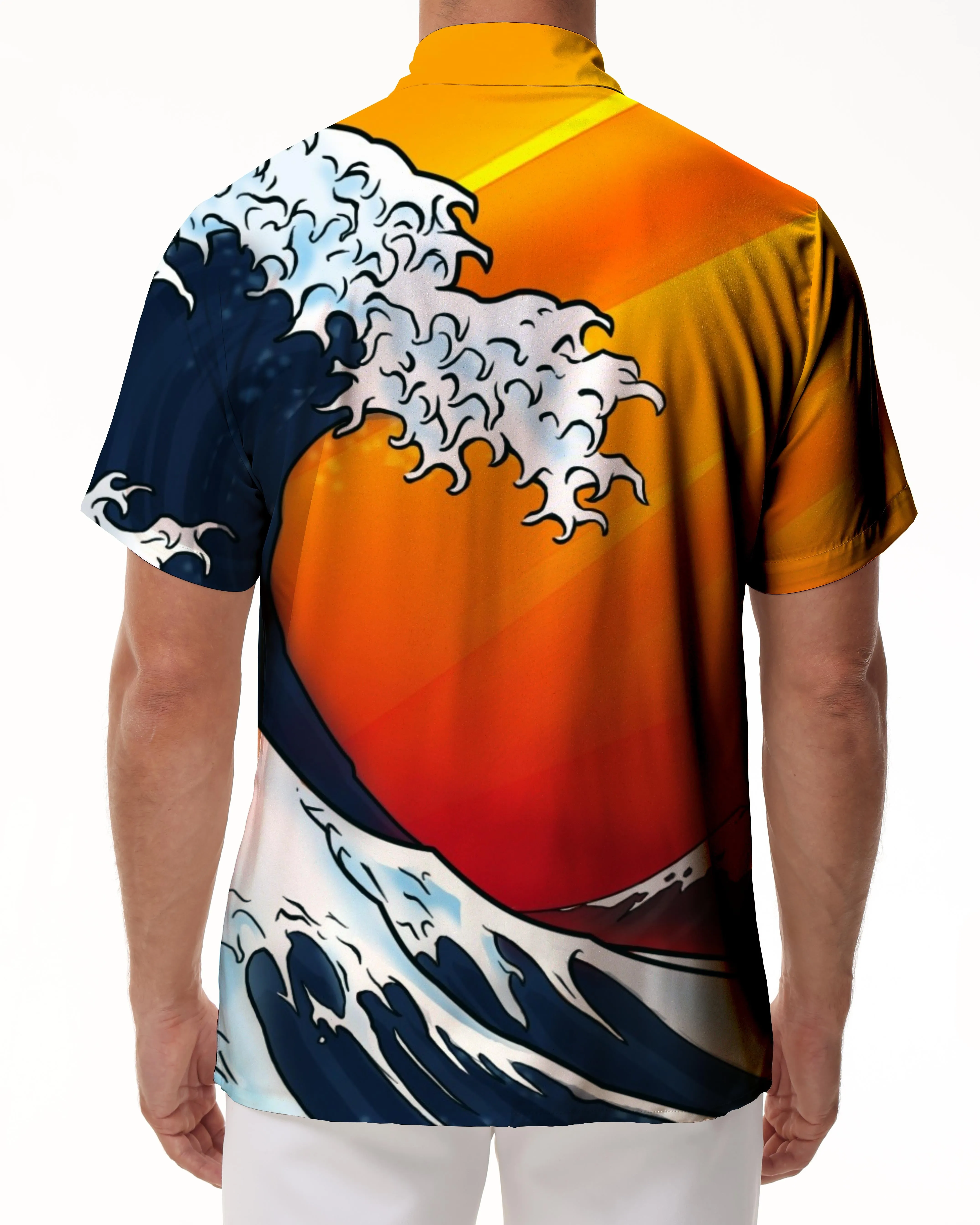 Retro style colorful wave 3D printing men's daily Hawaiian shirt casual fashion