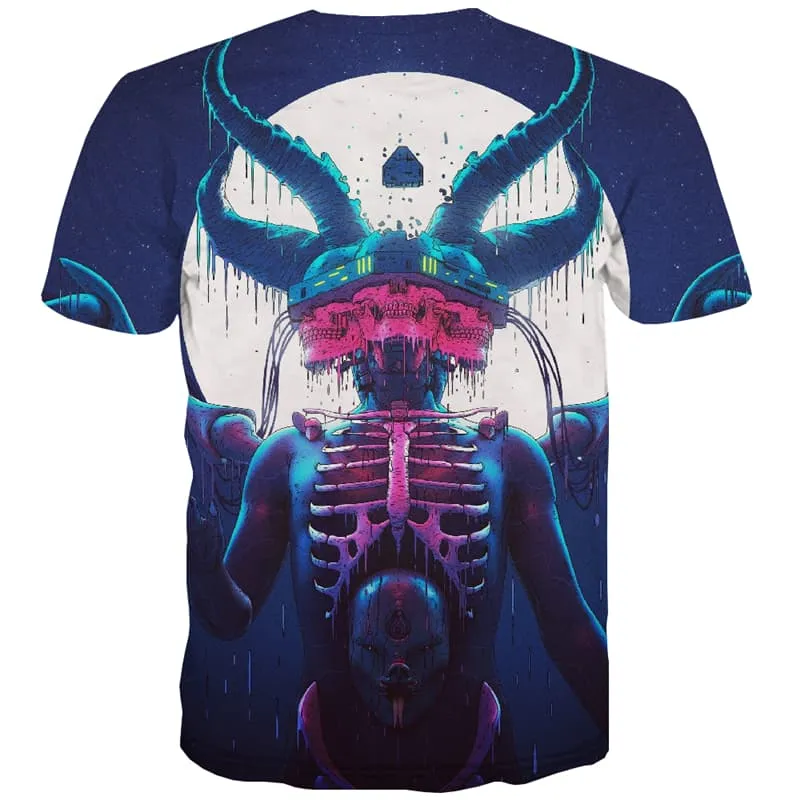 Skeleton T shirts Men Moon Tshirts Novelty Galaxy T-shirts Graphic Halloween T-shirts 3d