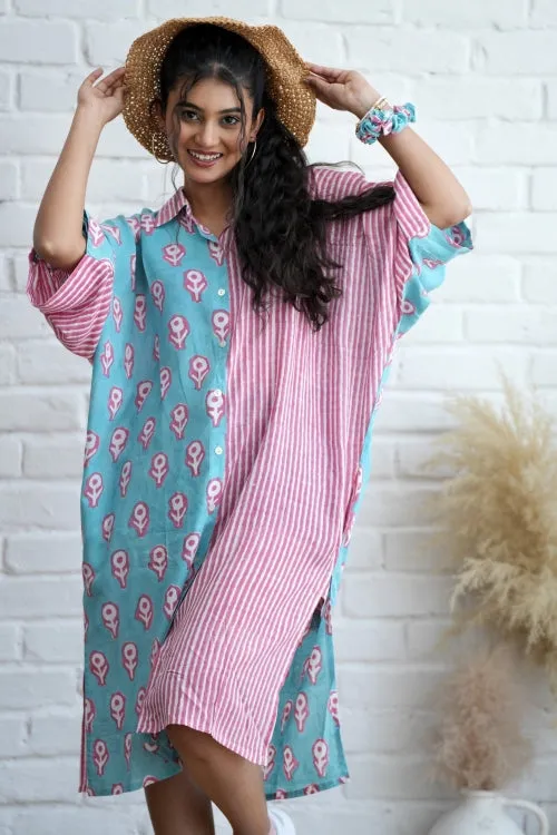 Skipper In Pink Hand Block Printed Oversize Shirt