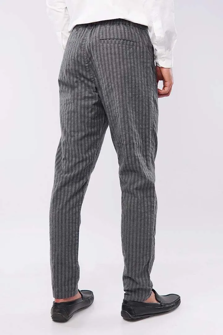 Striped Pleated Pants - Black & Grey