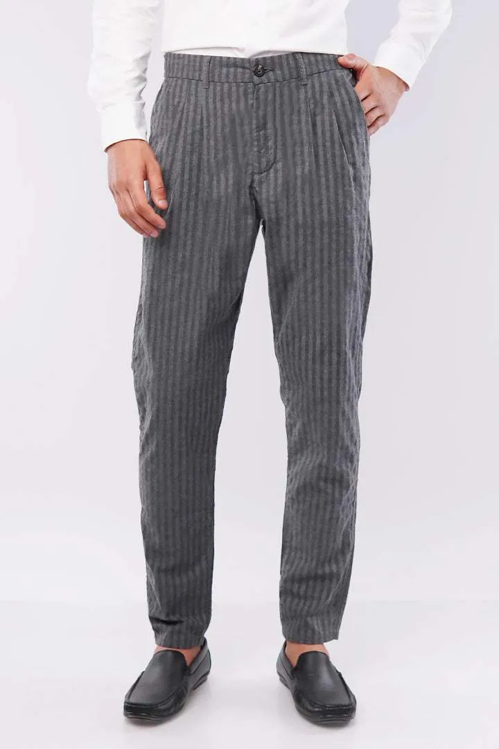 Striped Pleated Pants - Black & Grey