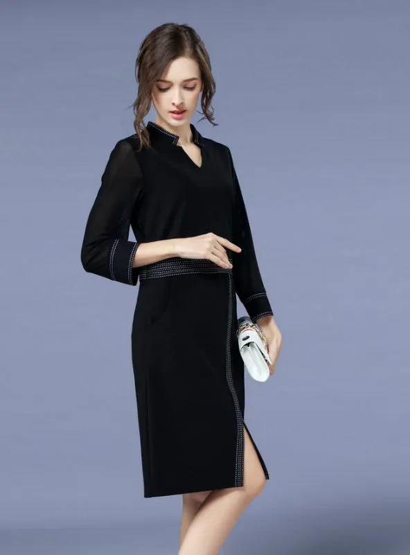 TastyHottie - Elegant Black Pocket Tunic Split Dress