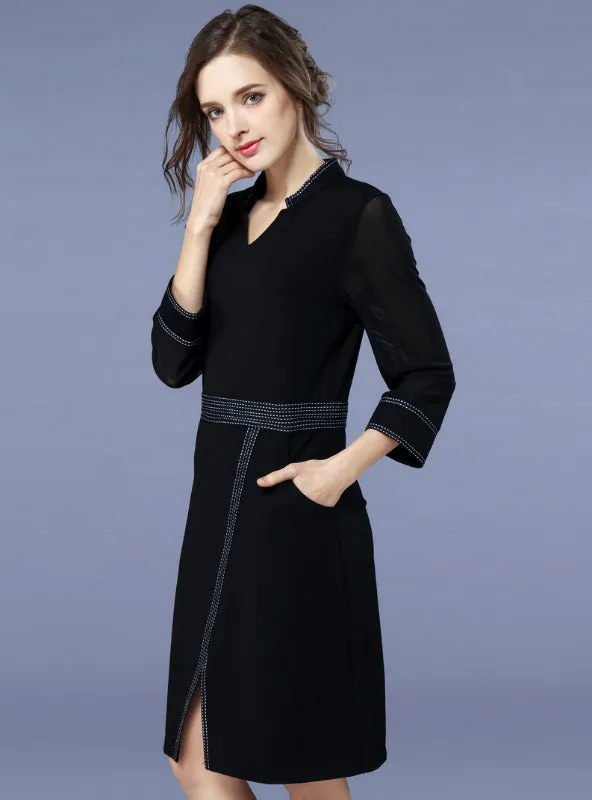 TastyHottie - Elegant Black Pocket Tunic Split Dress