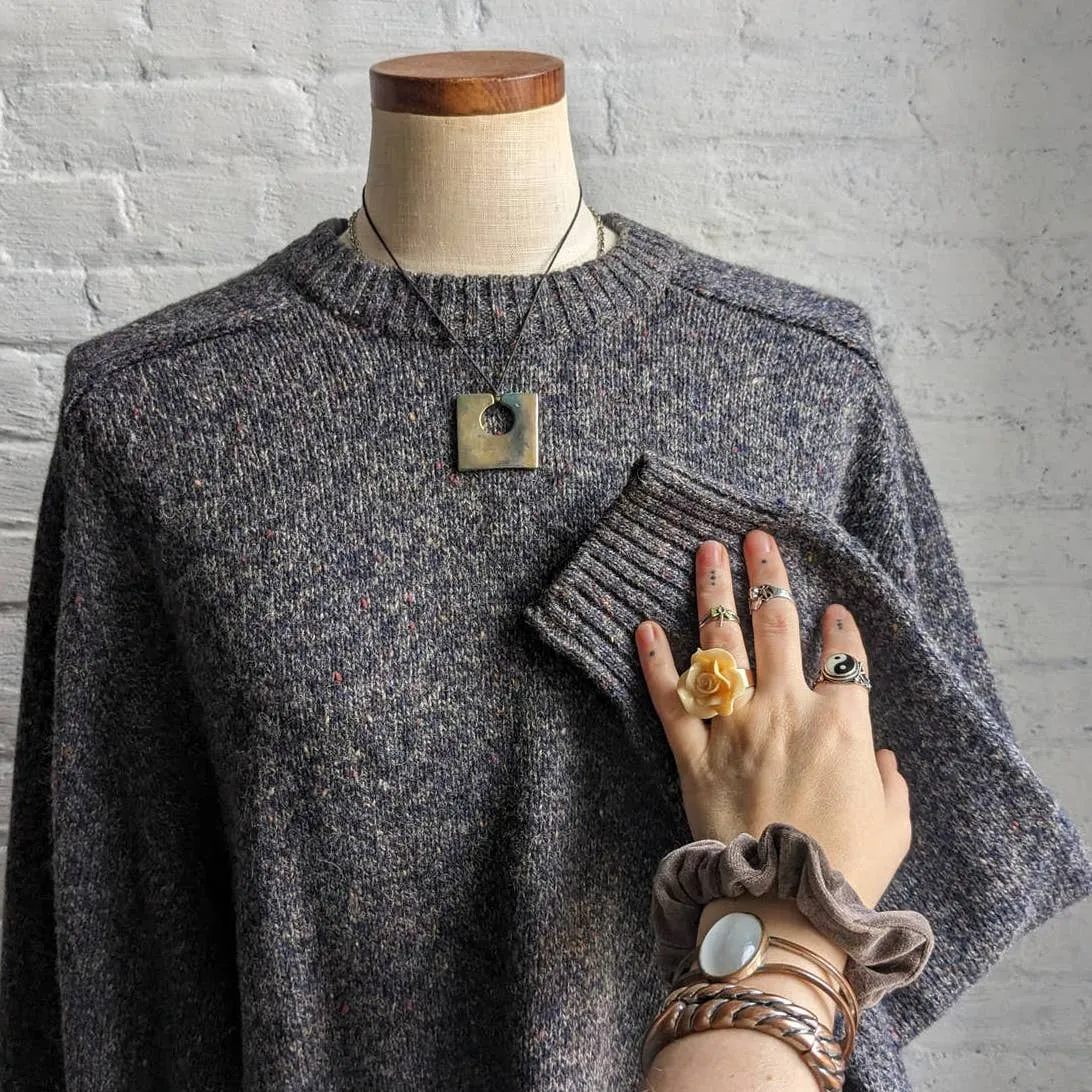 Vintage Knit Wool Grey Grandpa Sweater Minimalist Fairisle Grunge Earthtone Top