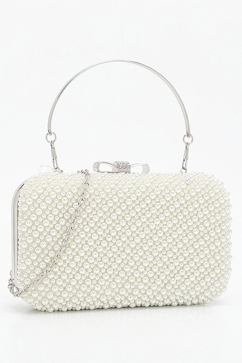 White Pearl Beaded Party Handbag