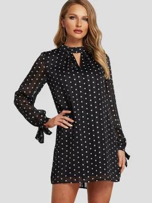 Wholesale Black Long Sleeve Polka Dot Cut Out Casual Dresses