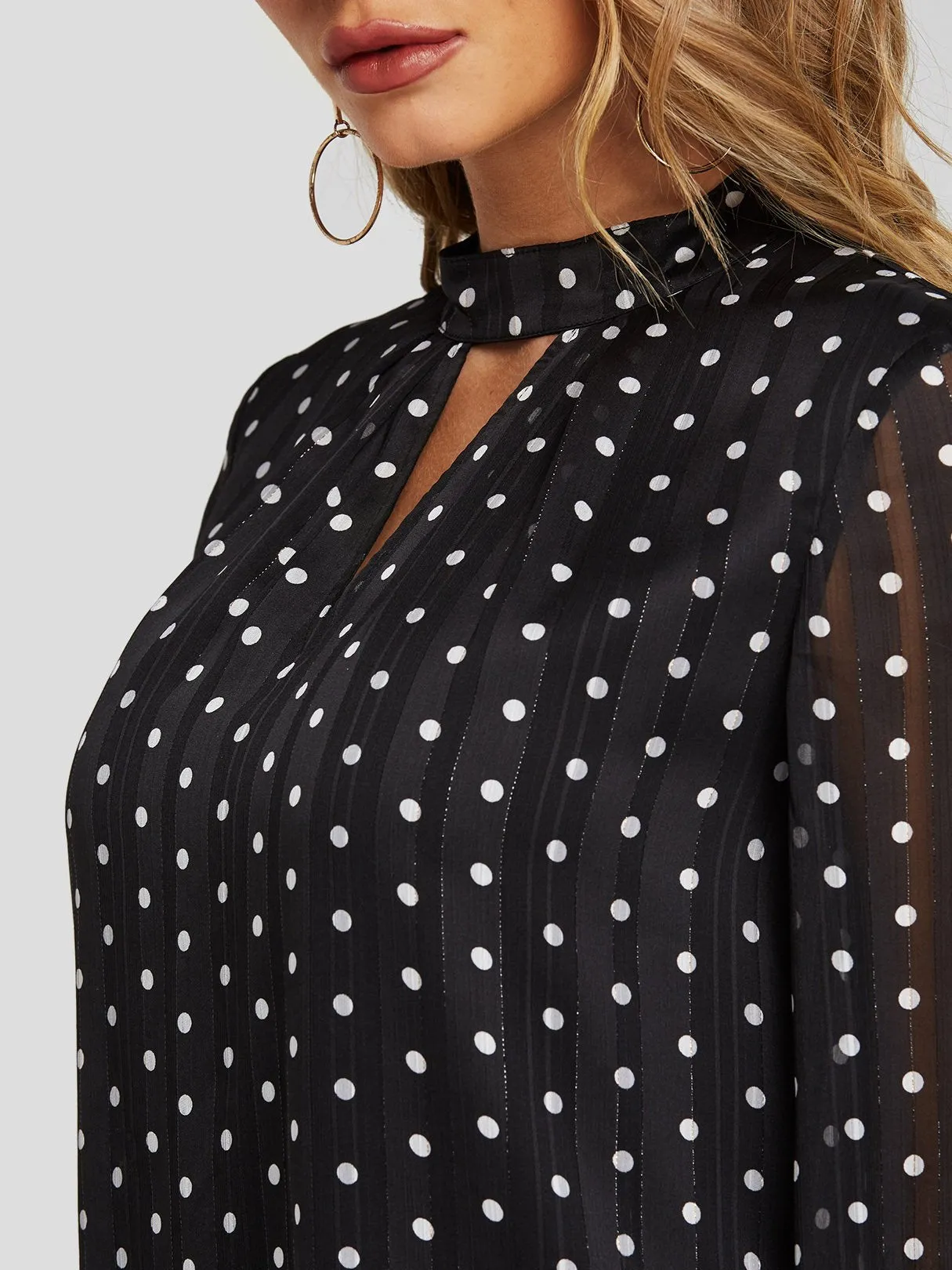 Wholesale Black Long Sleeve Polka Dot Cut Out Casual Dresses