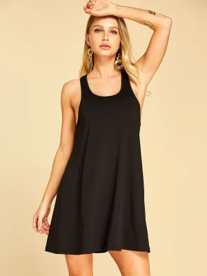 Wholesale Black Scoop Neck Sleeveless Plain Backless Casual Dress