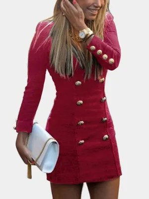 Wholesale Burgundy Long Sleeve Casual Dress