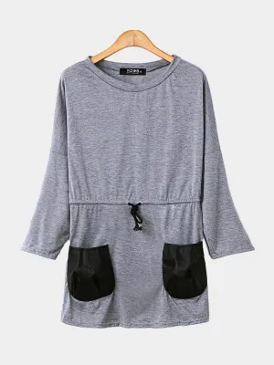 Wholesale Grey Long Sleeve Irregular Hem Casual Dresses