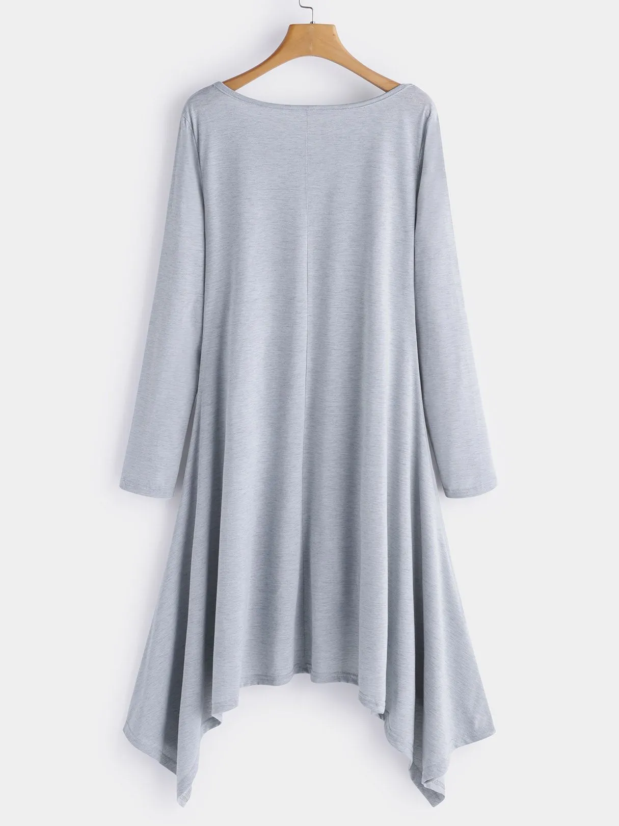 Wholesale Grey Round Neck Long Sleeve Plain Irregular Hem Casual Dresses