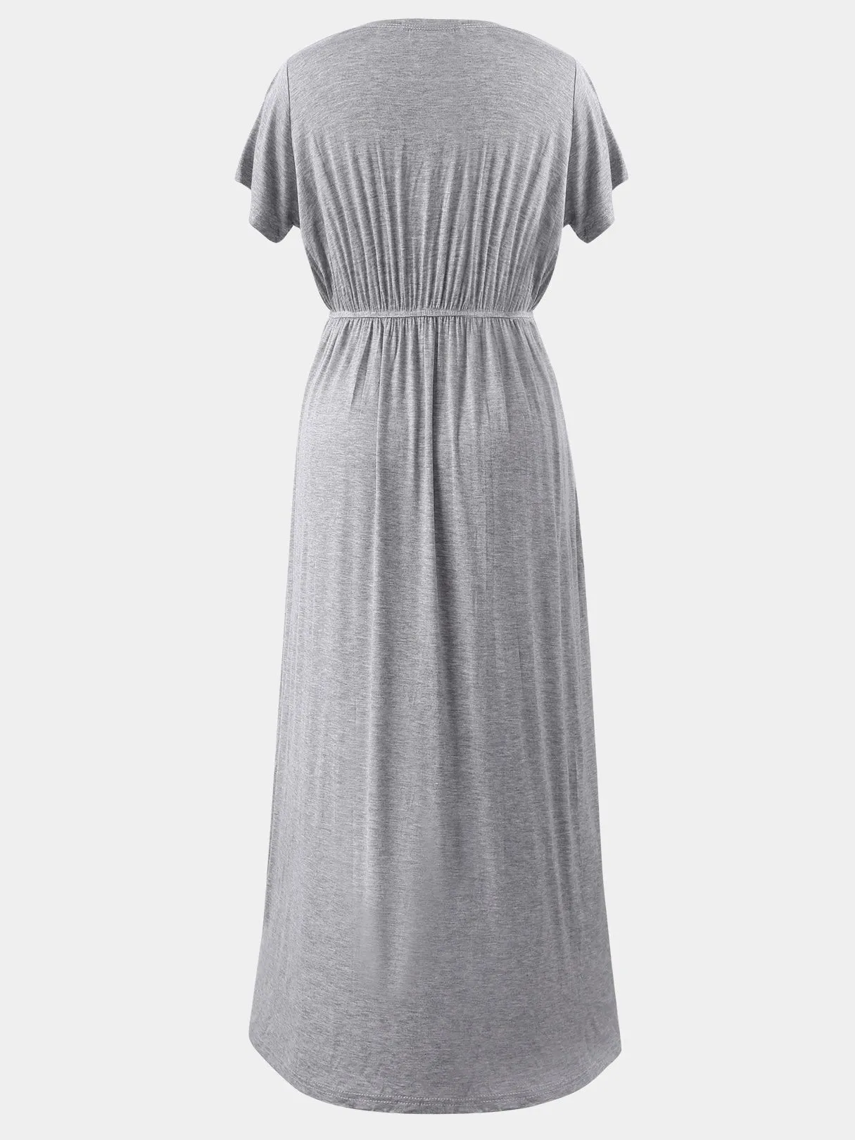 Wholesale Grey Round Neck Short Sleeve Pleated Casual Dresses