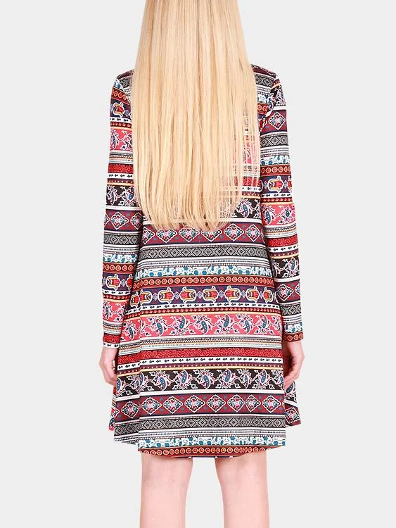 Wholesale Round Neck Long Sleeve Geometrical Casual Dress