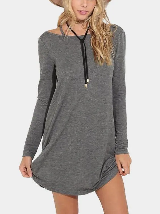 Wholesale Round Neck Long Sleeve Grey Casual Dresses