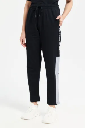 Women Black Track Pants With Print