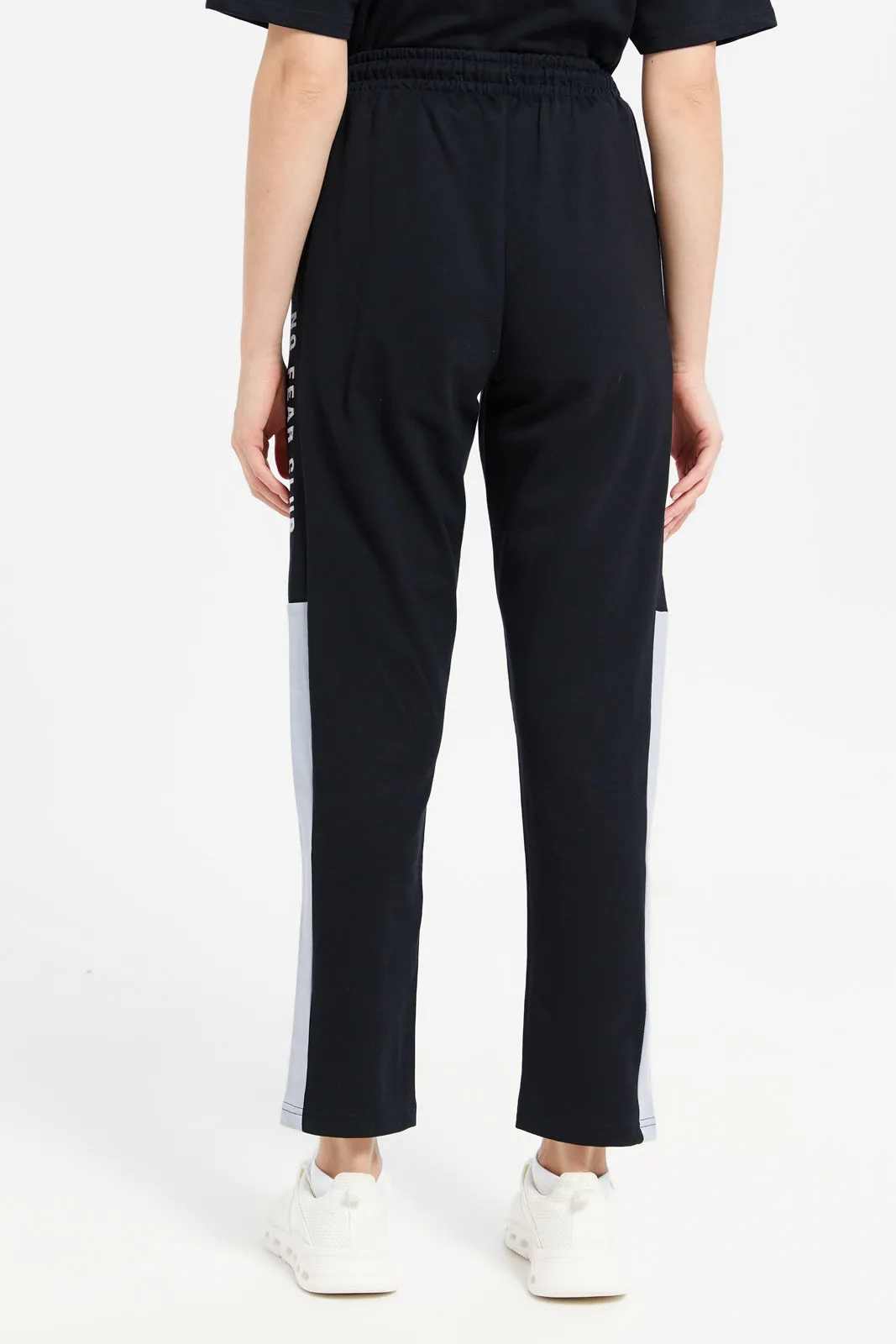 Women Black Track Pants With Print