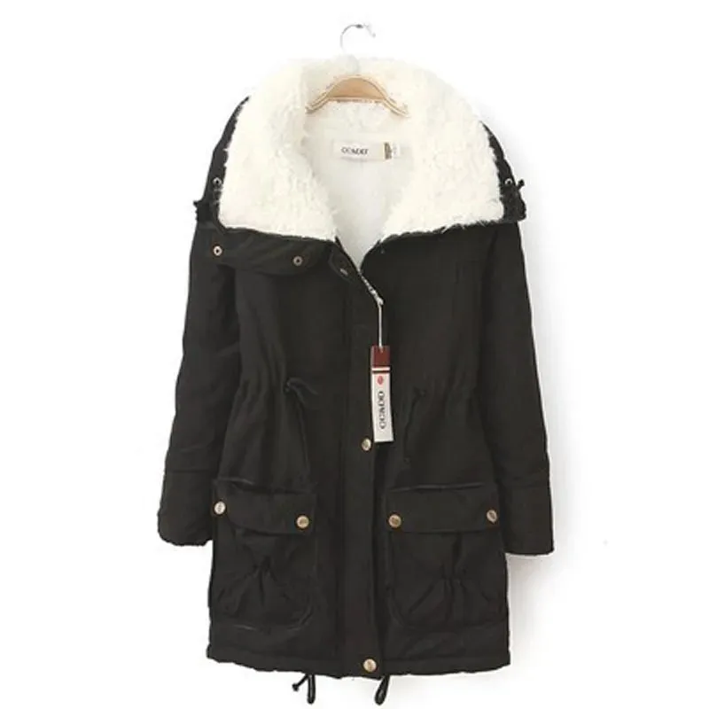 Women Winter Jacket Thick Hooded Long Down Coat with Slimming Waist Fur Collar Windproof