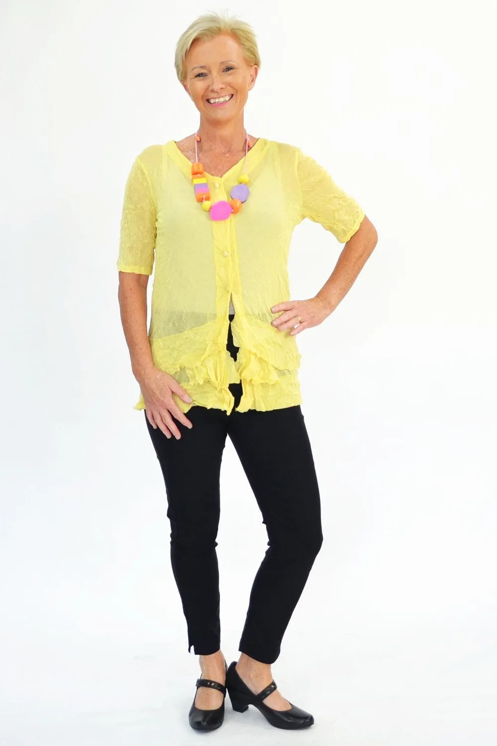 Yellow Button Up Mesh Cardigan